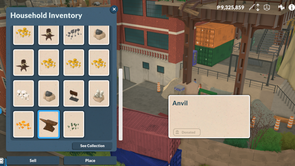 This is a screenshot from Paralives. This is showing an anvil in a para's household inventory. 
