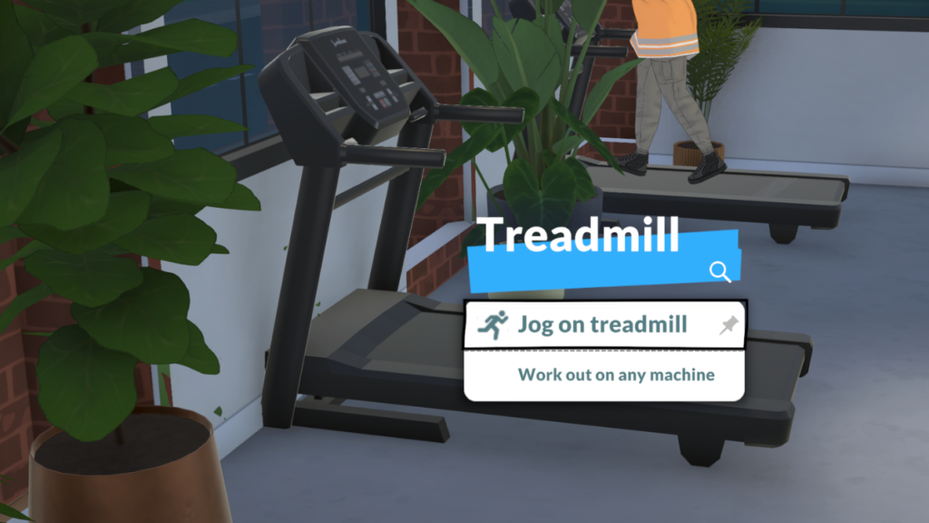 This is a screenshot from Paralives. This image shows the options when you click on a treadmill 