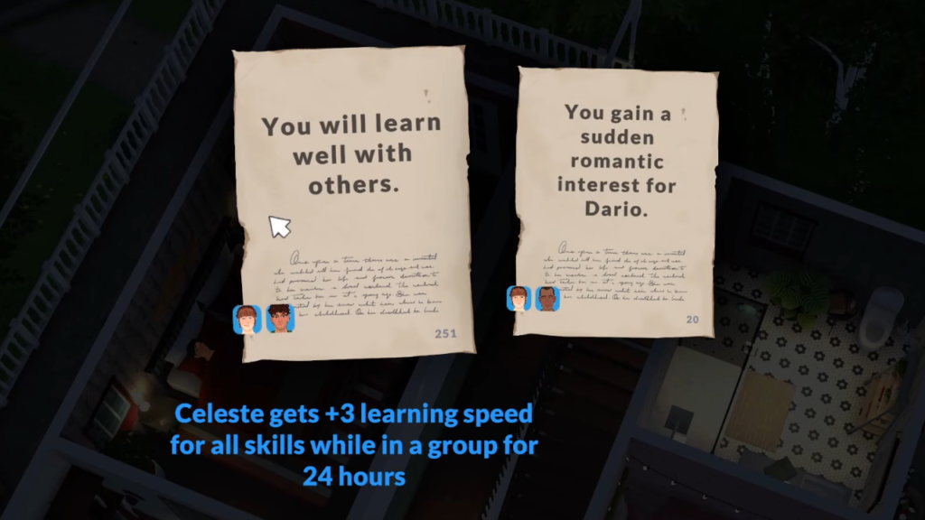 This is a screenshot from Paralives. It shows two options for storyteller cards. 