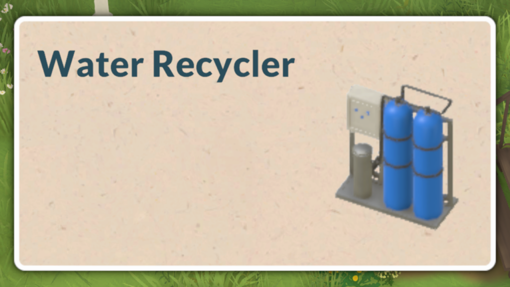 This is a screenshot from Paralives showing the water recycler 