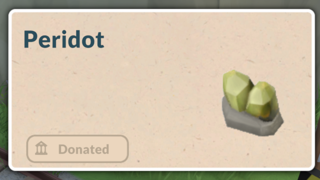 This is a screenshot from Paralives showing the peridot gem 